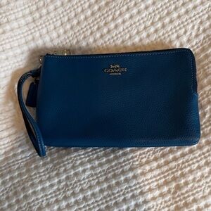 Coach Blue Double Zipper Leather Wristlet